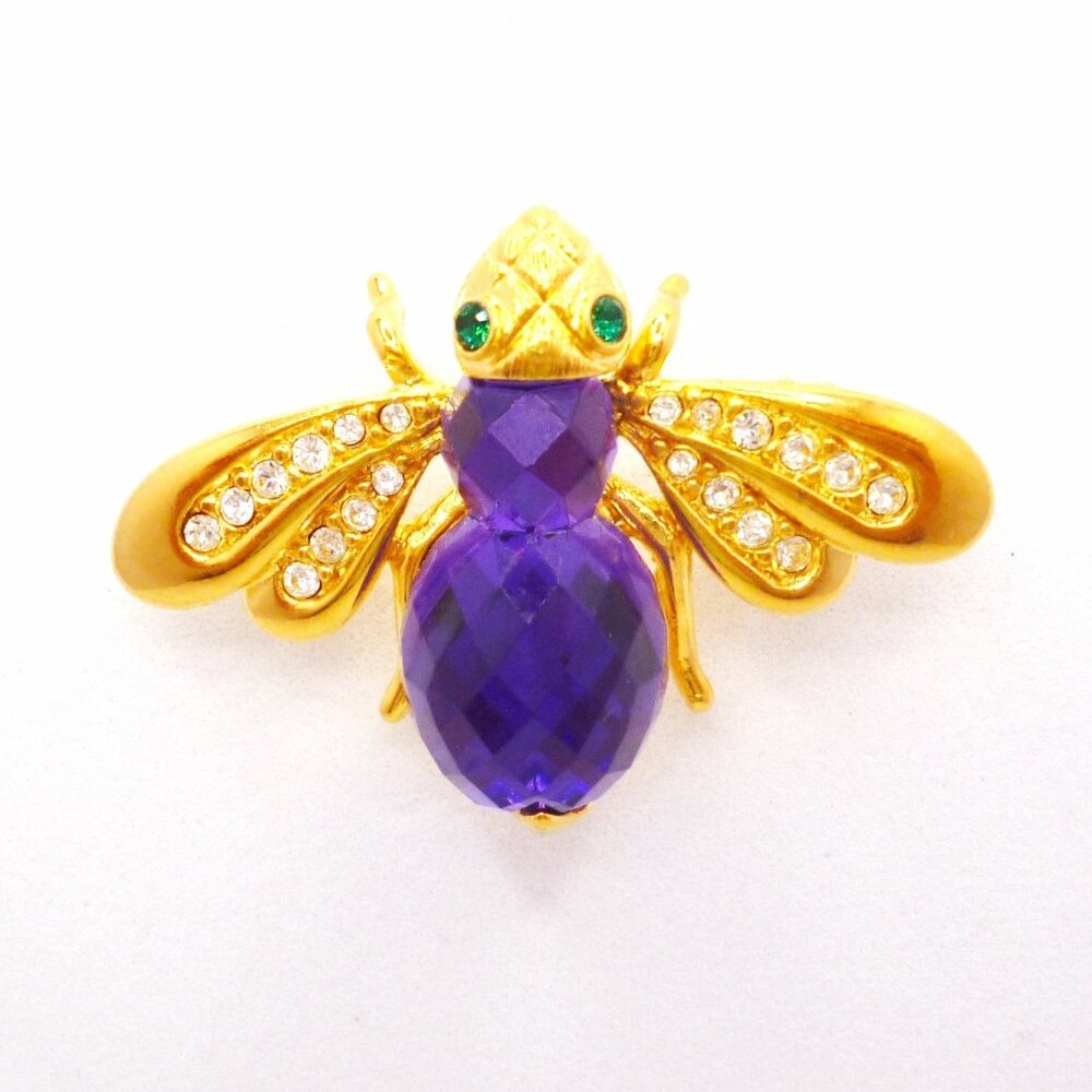 RARE Joan Rivers Bee Pin Purple Faceted Lucite Crystal Body Signed Perfect Cond